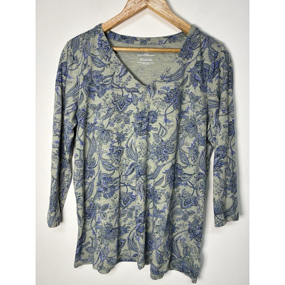 Pure Jill Organic Long Sleeve Women’s Medium Gray Purple Paisley Floral Boho